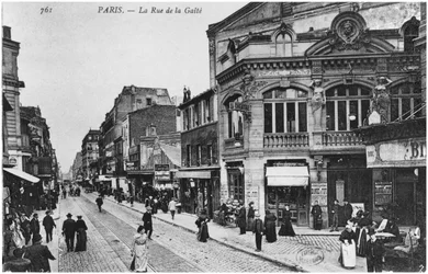 Cartão postal retratando Rue de la Gaite, Paris, antes de 1914